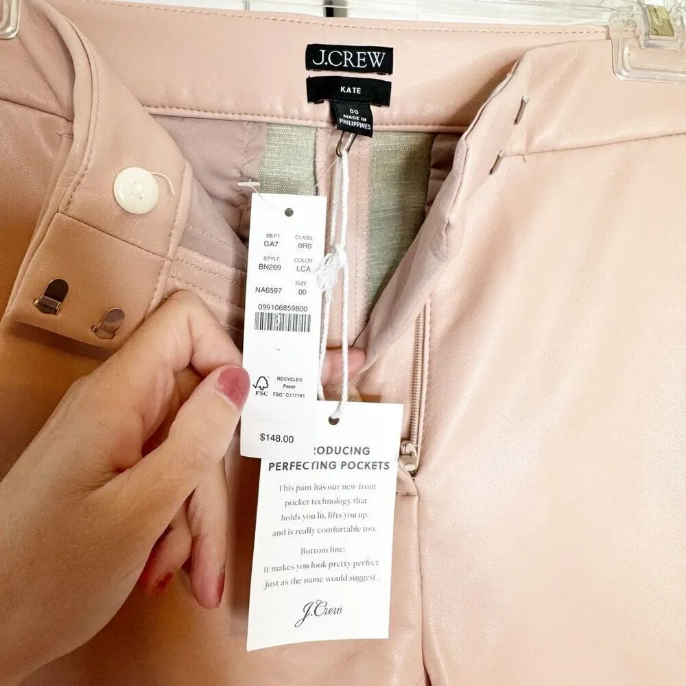 J.Crew Kate Straight-leg Pants in Luxury Camel Pink Faux Leather Women’s Size 00